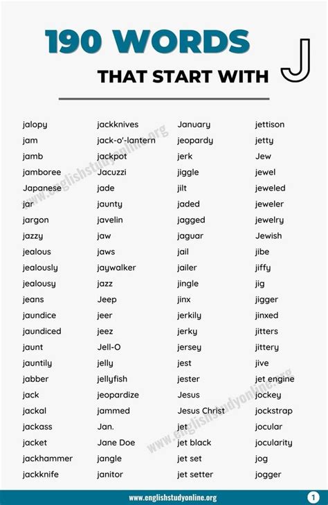 600 Popular Words That Start With J In English J Words List