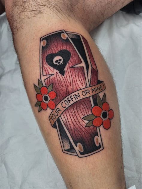 Alk3 Coffin On My Calf By Jamie Allan At Forevermore Tattoo Glasgow