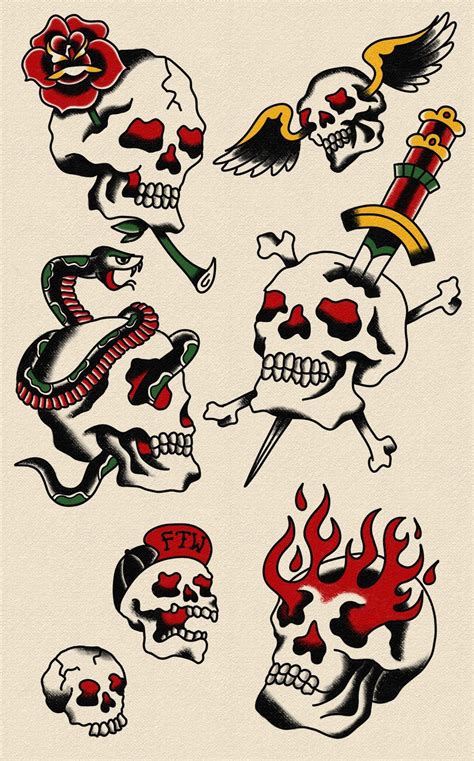 American Traditional Skull Tattoos