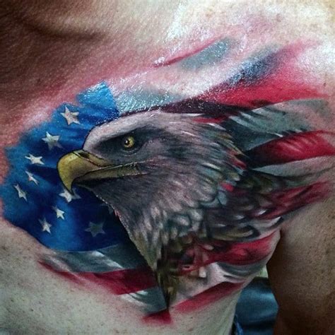 An Eagle With The American Flag On Its Chest Is Seen In This Tattoo