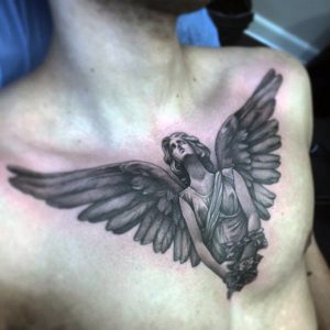 Angel on Chest Tattoo Designs for Women