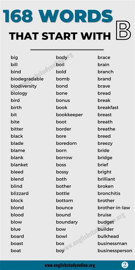 B Words List And Words That Start With B