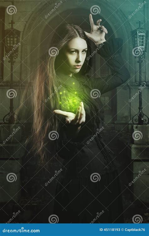 Beautiful Witch Casting A Spell Stock Image Image Of Night