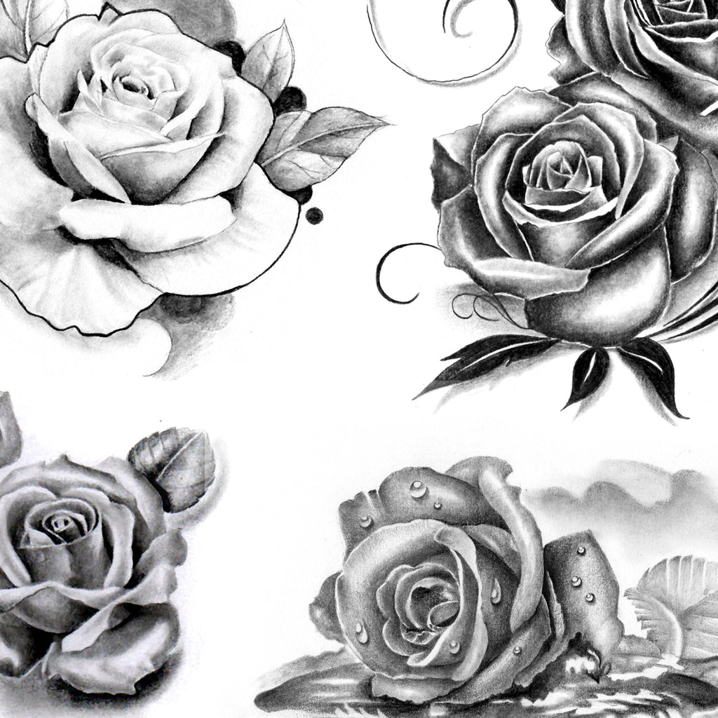 Black And Grey Rose Tattoo Design