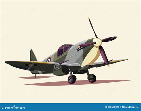 British Spitfire Fighter World War Ii Isolated Vector Illustration