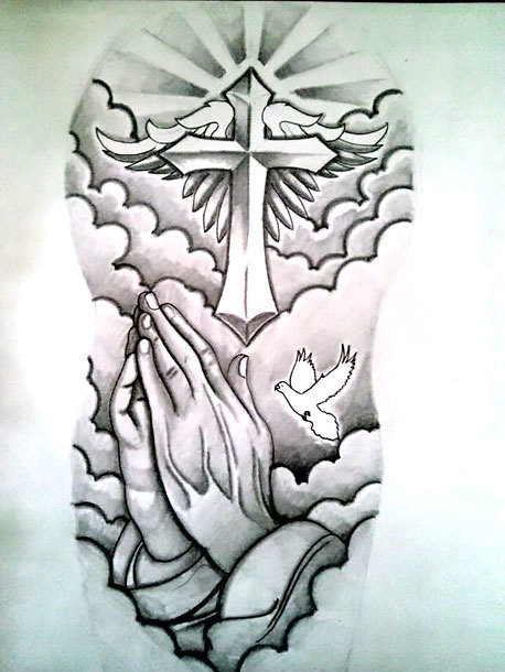 Cross Praying Hands Tattoo Designs and Meaning