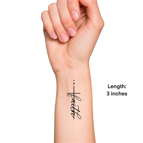 Cursive Faith Cross Semicolon Minimalist Temporary Tattoo Etsy