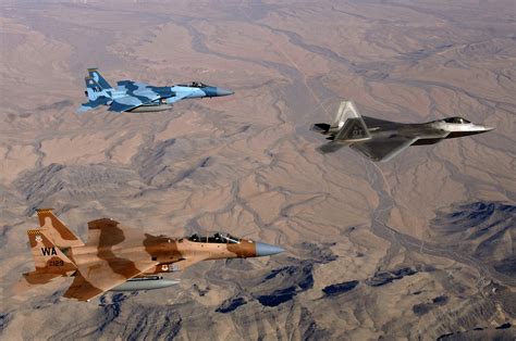 F 15 Eagles And F 22A Raptor Stealth Fighter Aviation