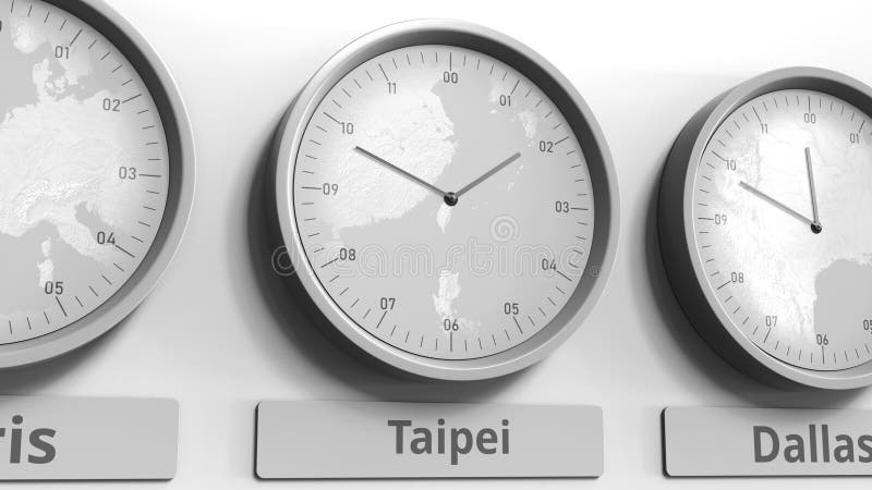 Focus On The Clock Showing Taipei Taiwan Time Conceptual 3D Rendering