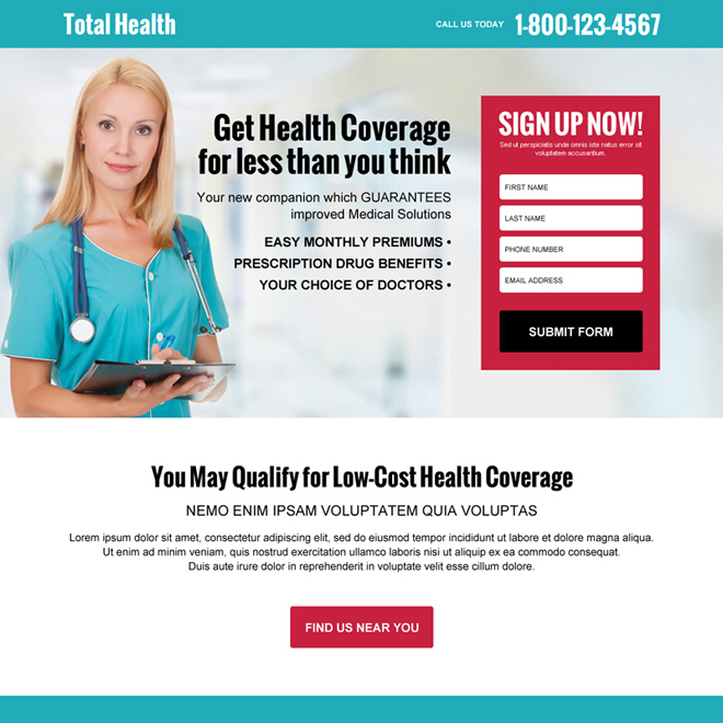 Free Medical Health Coverage Quote High Converting Responsive Landing