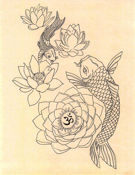 Japanese Fish Om Lotus Tattoo Drawing Art Print By Geniemelisande