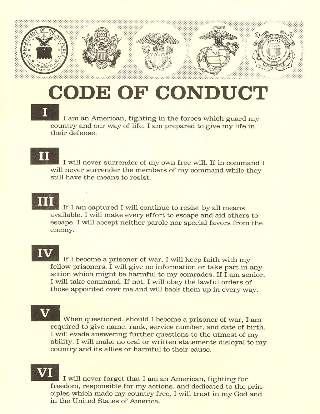 6 Core Values of Marine Corps Code of Conduct