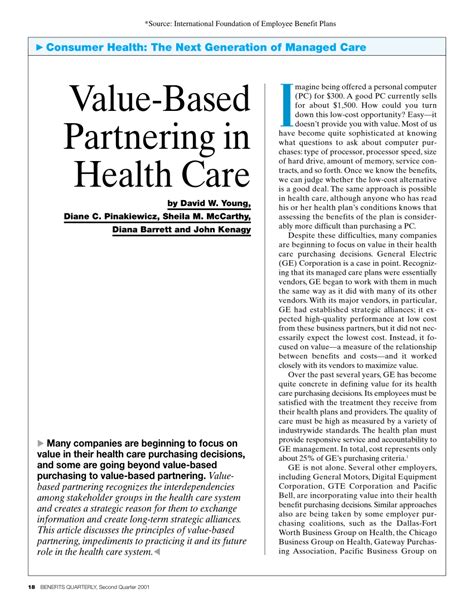 Pdf Value Based Partnering In Health Care