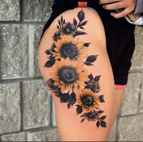 Pin On Sunflower Thigh Tattoo