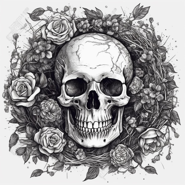 Premium Ai Image Skull And Roses Tattoo Design Generative Ai