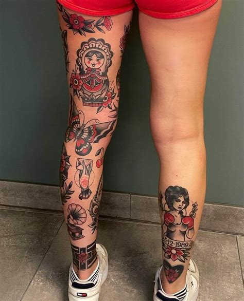 Red American Traditional Leg Sleeve Female Google Search Sleeve