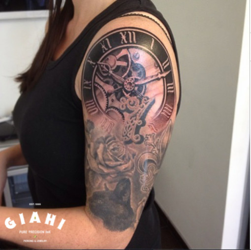 Rose And Clock Blackwork Tattoo By Roony Best Tattoo Ideas Gallery