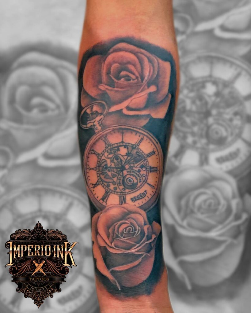 7 Timeless Rose Clock Tattoo Design Ideas