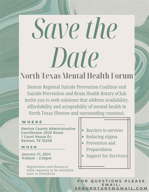 Save The Date For North Texas Mental Health Forum Rotary District 5810