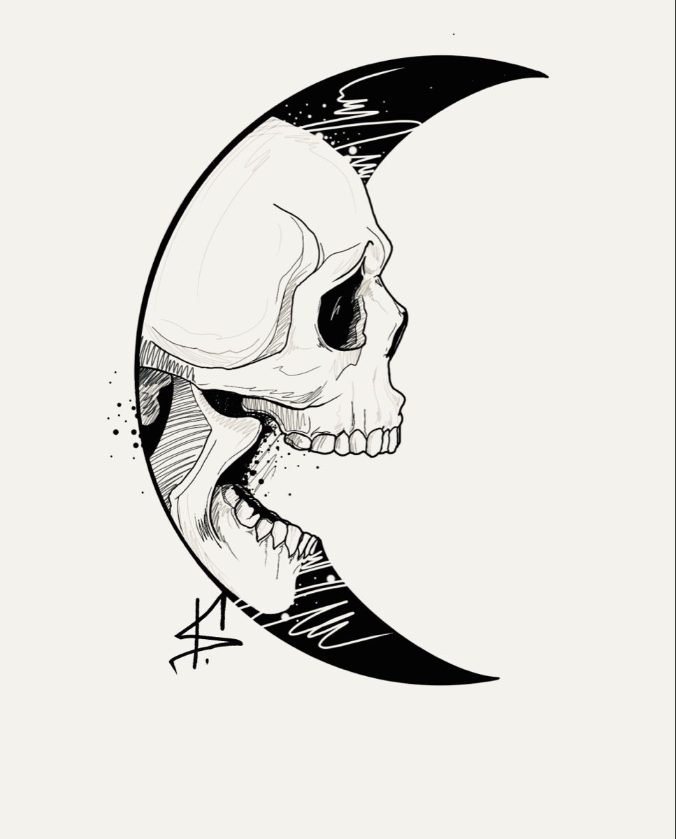 Skull Moon Tattoo Designs and Meanings