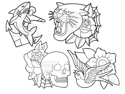 Stencil Tattoo Flash Outlines