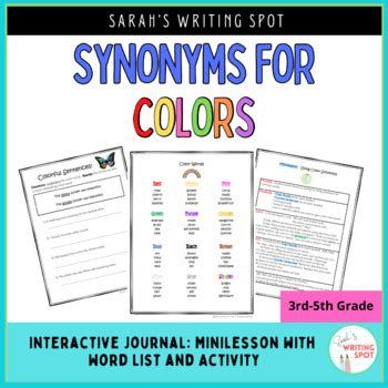 Synonyms Color List By Sarah S Writing Spot Tpt