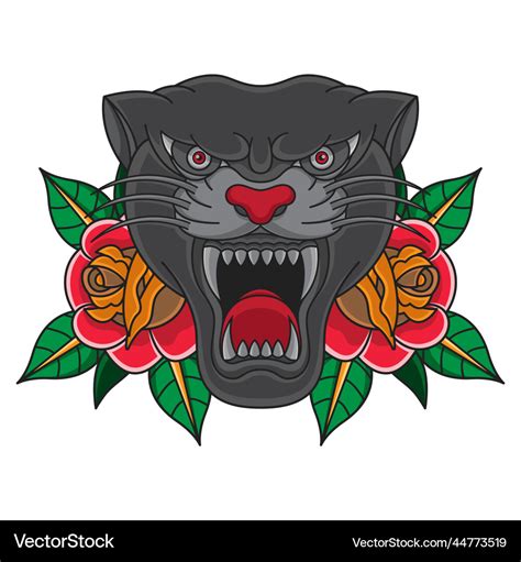 Traditional Panther Tattoo Flash Design