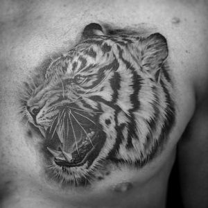 Traditional Tiger Chest Tattoo