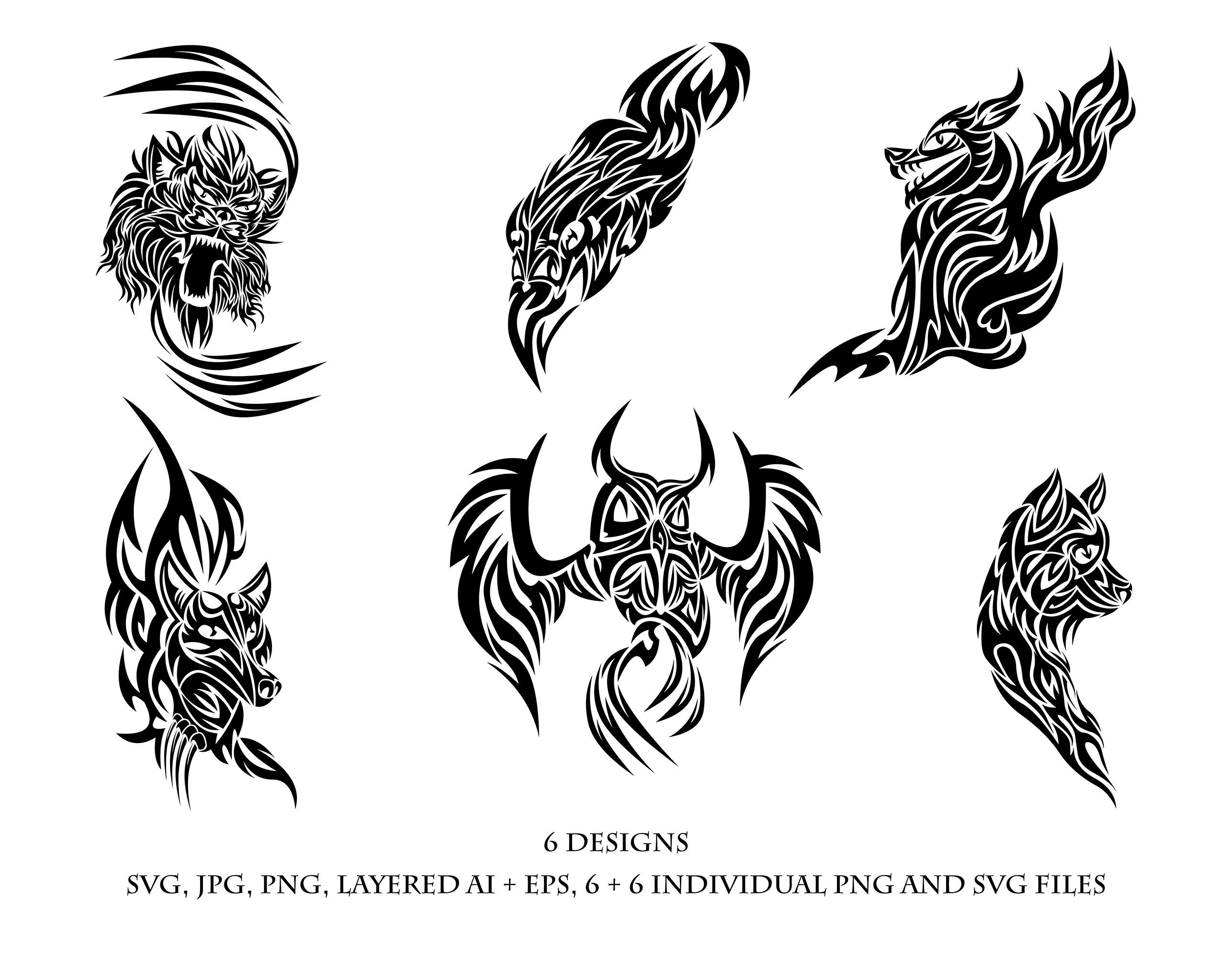 Tribal Vector Tattoo Designs Beast Animal Bird Wolf Owl Lion Clipart