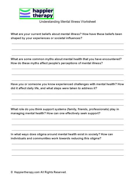 Understanding Mental Illness Worksheet Happiertherapy