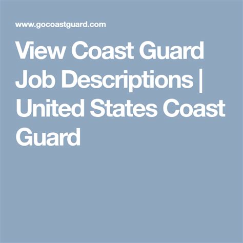 View Coast Guard Job Descriptions United States Coast Guard Job