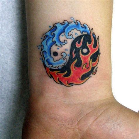 Yin And Yang Water And Fire Tattoo Wrist Tattoo Fire Tattoo